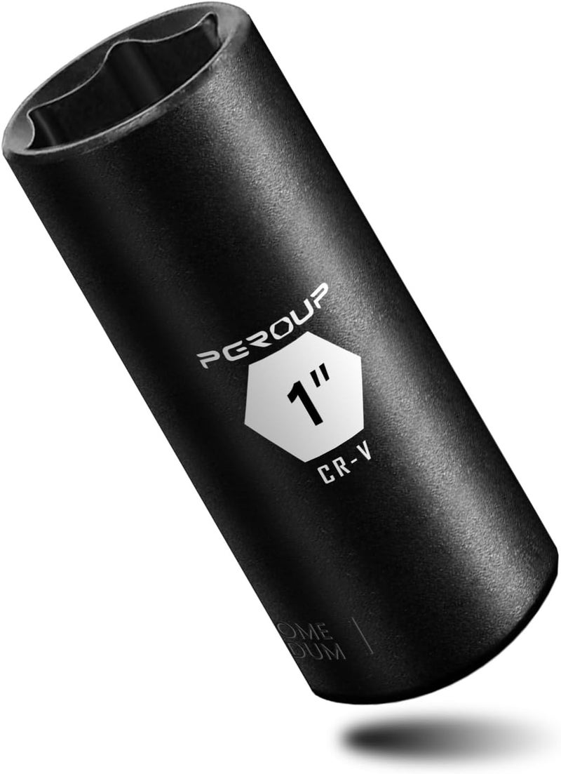 pgroup 3/8” Drive Deep Impact Socket, SAE(1 Inch socket), 6-Point, Cr-V Steel With Black Manganese Phosphate Coating - Image 1